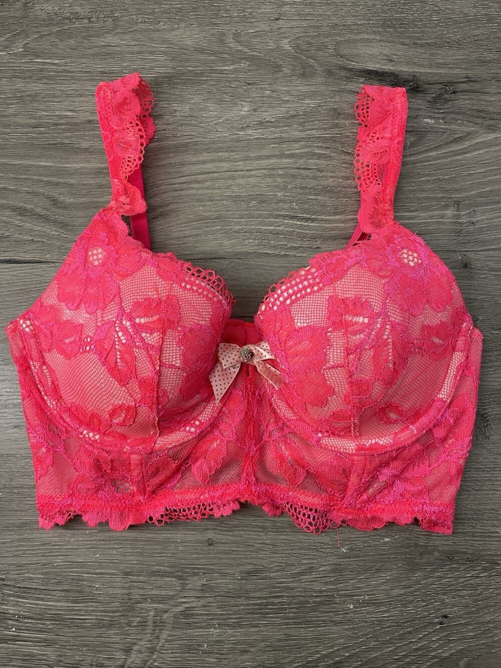 Victoria's Secret Body by Victoria Lined Demi Bra 32C Hot Pink Lace Floral
